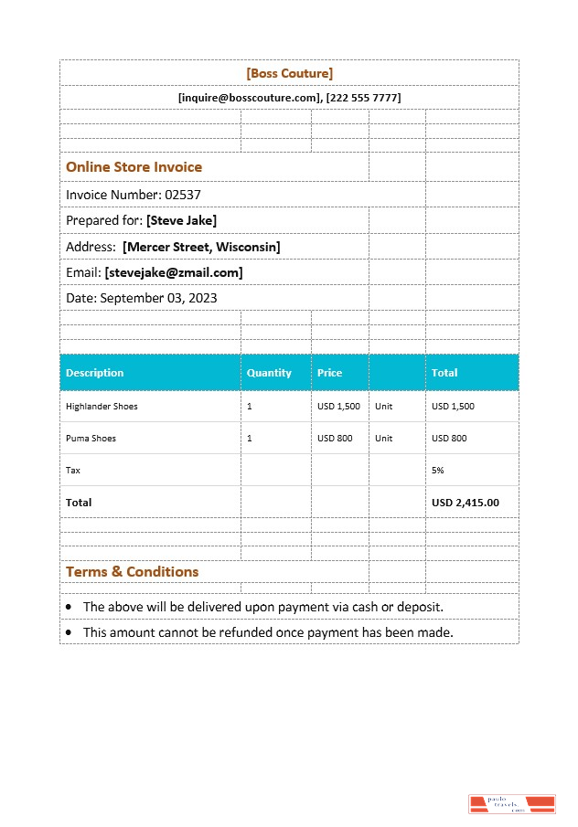 Online Store Invoice Template PSD template